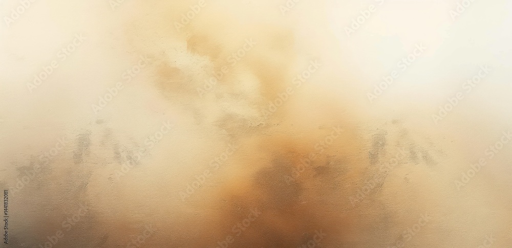 Naklejka premium foggy translucent surface with two faint handprints pressing from behind creating a mysterious and eerie atmosphere with warm brown and beige tones