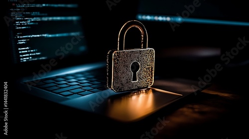 Secure Laptop with Lock Symbolizing Cybersecurity and Data Protection