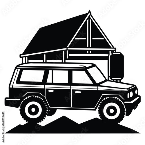 Camping Vehicle RV, camper van, trailer, roof tent vector Silhouette illustration 