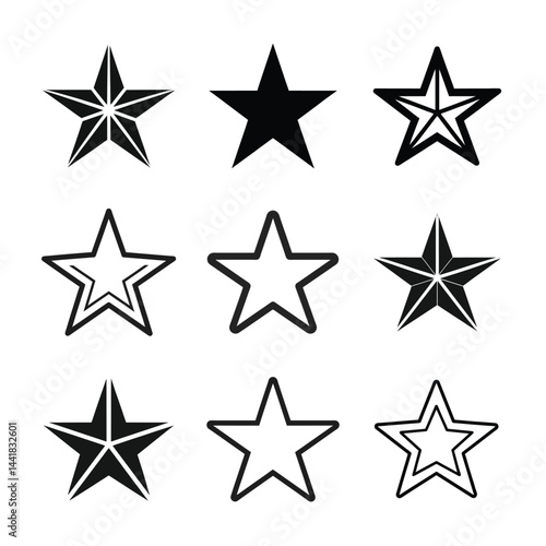 Star icon set isolated on white background 