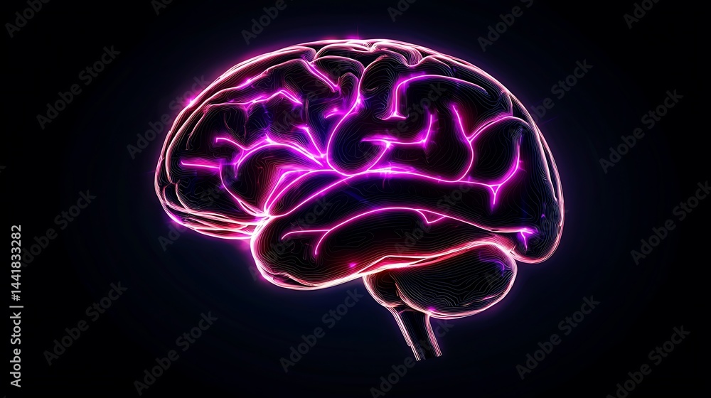 Futuristic Neon Brain with Electric Pulses and Glowing Effects Futuristic Neon Brain with Electric Pulses and Glowing Effects