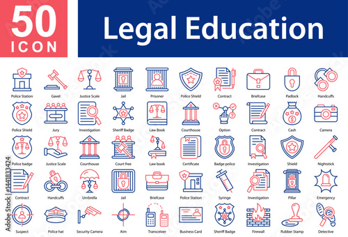  Legal Education  Icon Sheet and Collection with Outline Color