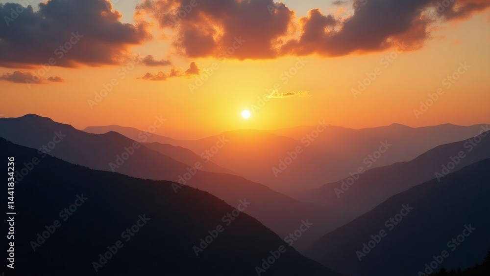Fototapeta premium Golden Sunset Over Majestic Mountain Peaks