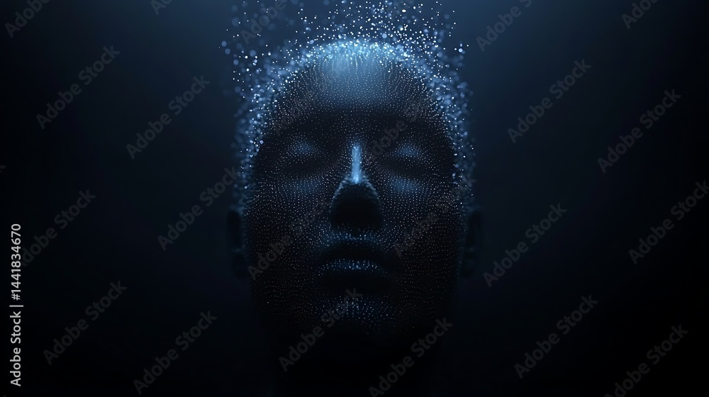 Abstract Portrait of a Human Face with Digital Particles and Light Abstract Portrait of a Human Face with Digital Particles and Light