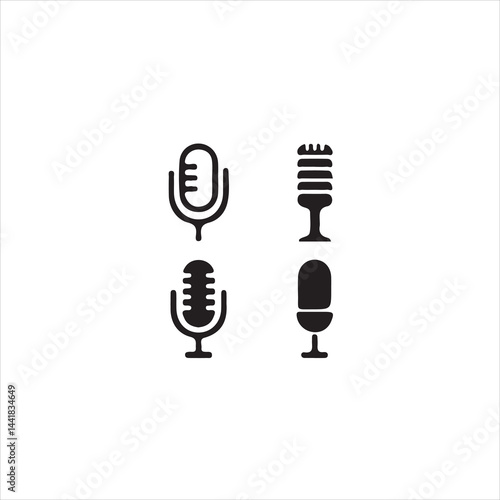 Four Simple Black Microphone Icons for Design or Web Use