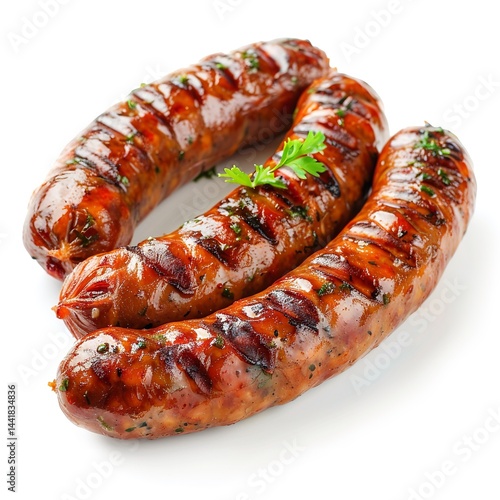 Grilled italian sausage links delicious food photography isolated on white background for bbq and summer cooking on transparent background