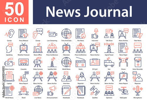 News Journal  Icon Sheet and Collection with Outline Color