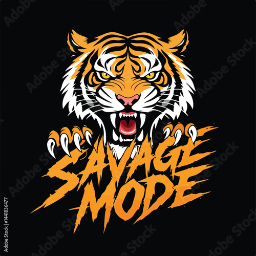 Savage Mode Tiger Logo – Fierce Wild Animal Art
