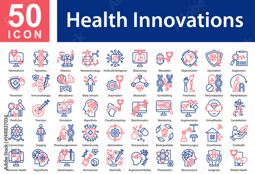 Health Innovations  Icon Sheet and Collection with Outline Color