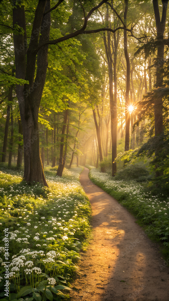 A tranquil forest path bathed in golden sunlight. inviting nature lovers for a peaceful stroll through lush greenery. A tranquil forest path bathed in golden sunlight. inviting nature lovers for a peaceful stroll through lush greenery.