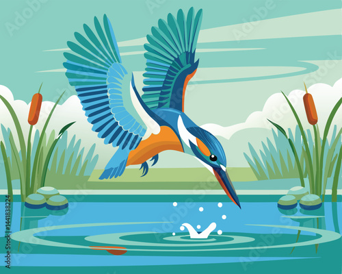 vector kingfish in the water
