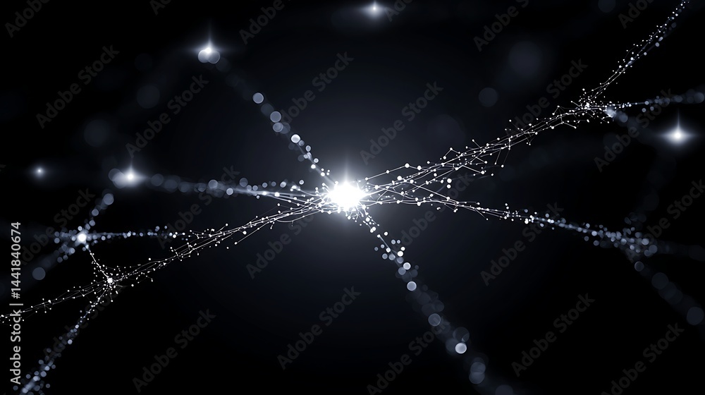 Fototapeta premium Bright Light and Sparkling Lines in Dark Background for Abstract Concept