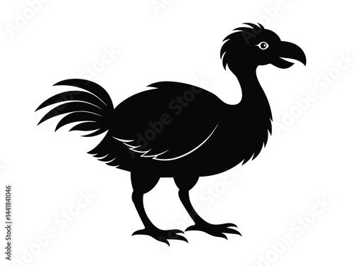 A cute cartoon vector illustration depicts a black and white farm animal, a dodo isolated on a white background