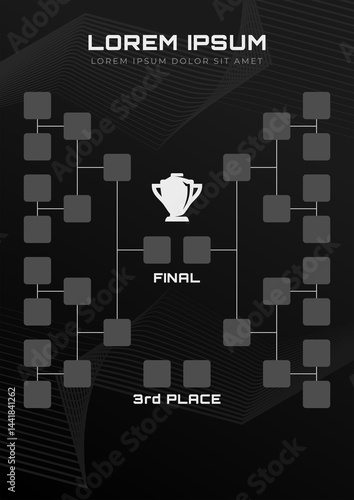 Tournament Bracket with 16 Team for Championship Event with Line Textured