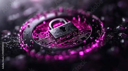 Wallpaper Mural Digital Lock on Circuit Board with Purple Lights for Cyber Security Torontodigital.ca