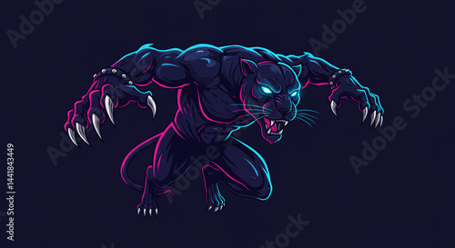 Wallpaper Mural Fierce Panther Illustration Shows Sharp Claws and Glowing Eyes on Dark Background Torontodigital.ca
