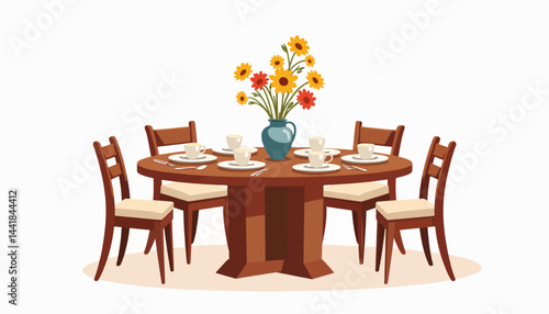 Family dinner table setting with flowers, warmth and togetherness