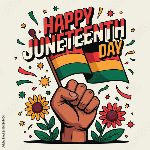 Vector illustration celebrating Happy Juneteenth Day minimalist color