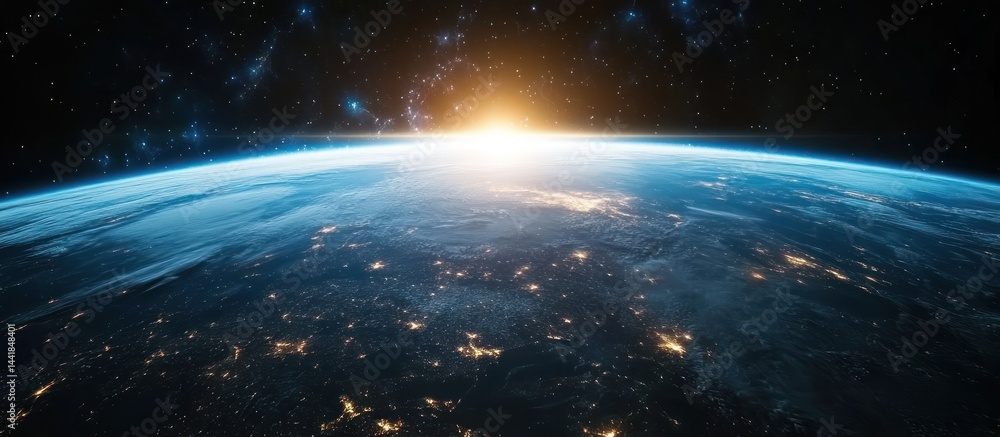 Earthrise sunrise space view, nightlights Earthrise sunrise space view, nightlights