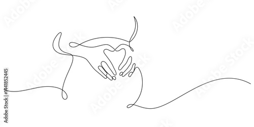 pregnant woman posing hands heart shape one line drawing continuous. mother touching belly hand drawn decorative art minimalism