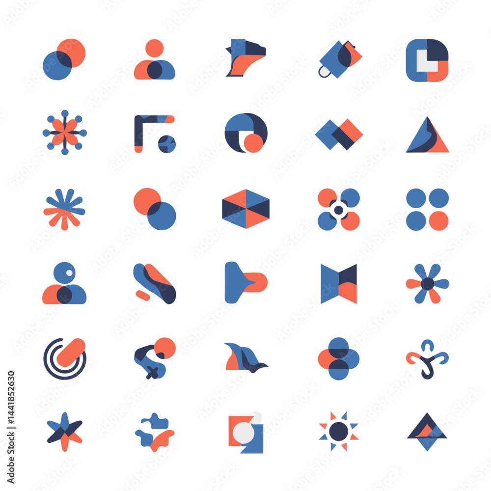 Fototapeta premium Abstract Geometric Logos in Blue and Orange – Modern Minimalist Icon Set for Branding and Design