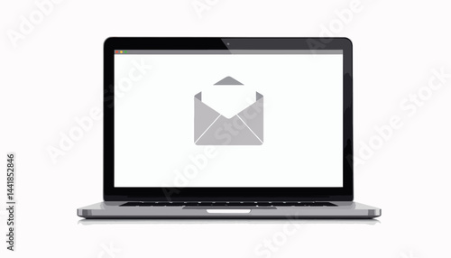 Minimalist laptop displaying email interface on white background, clarity
