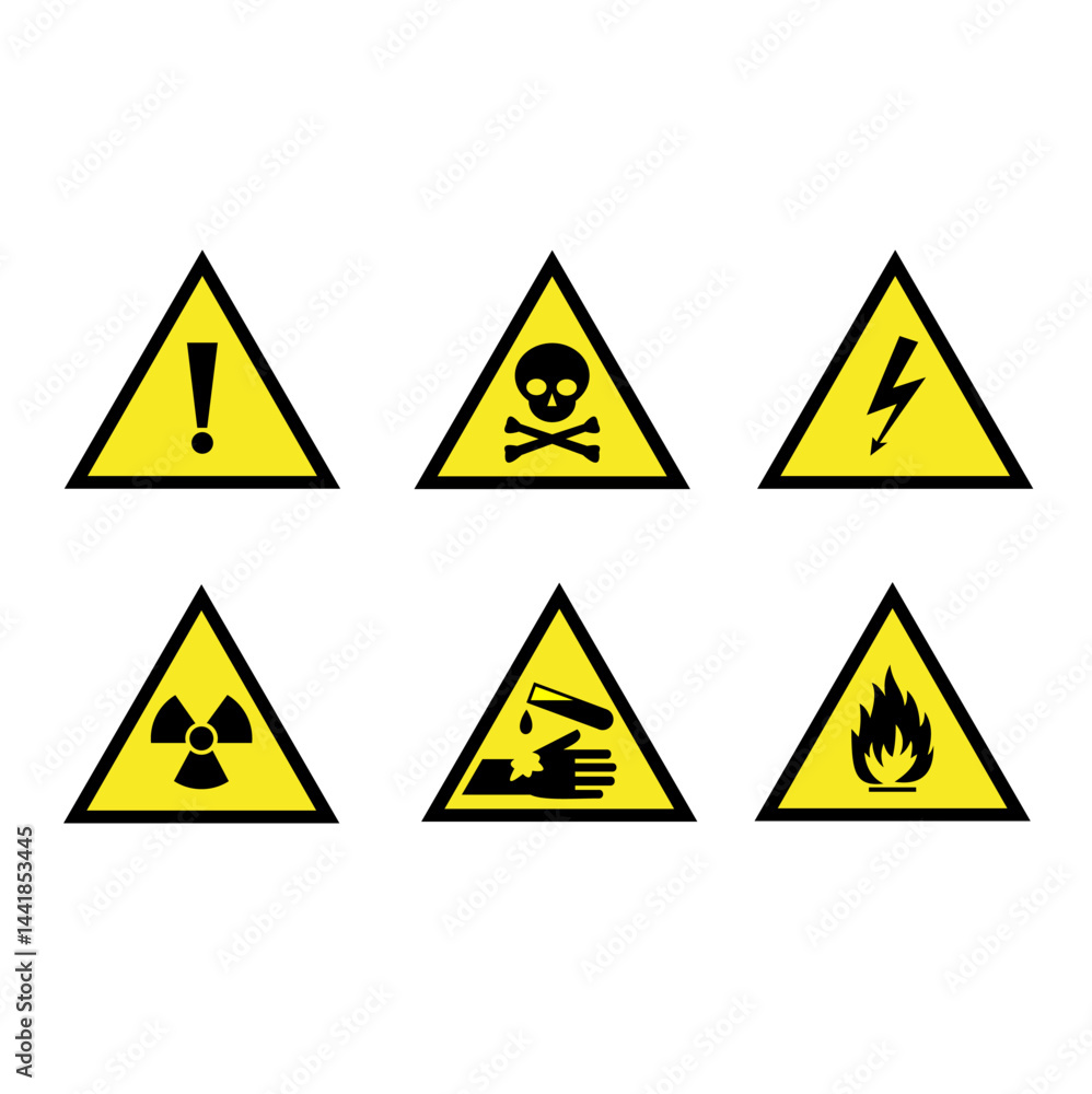Caution icon set
danger signs, deadly areas, high voltage, nuclear radiation, hazardous chemicals, fire prone areas Caution icon set
danger signs, deadly areas, high voltage, nuclear radiation, hazardous chemicals, fire prone areas