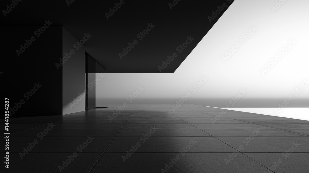 Minimalist architectural design with sharp angles and contrasting light and shadow. Minimalist architectural design with sharp angles and contrasting light and shadow.