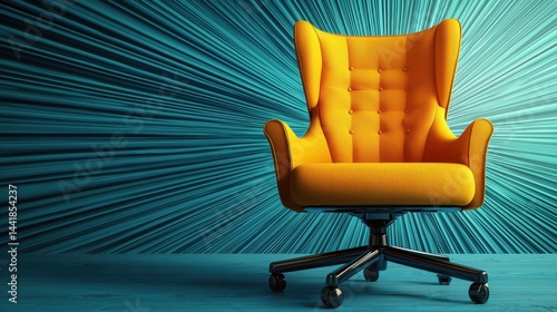 Eye-catching yellow chair set against a bold blue background in a modern pop art comic design room setting