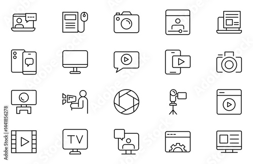 Blogging line icon set. Post, social media, community, content, website, sharing, create, opinion. Business concept. Web vector infographic in outline icon style.