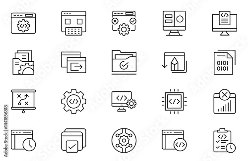 Software Developer Thin Line Icons - Editable Stroke - Icons include Software Development, Computer Programer, Coding, Coders, Web Development