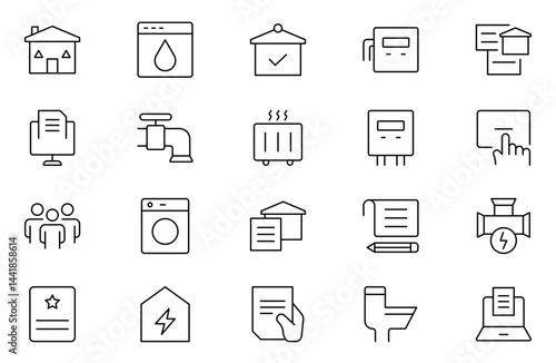 Set of outline Public Services icons. Minimalist thin linear web icon set. Line icons related to public utilities. Gas, electricity, water, heating.