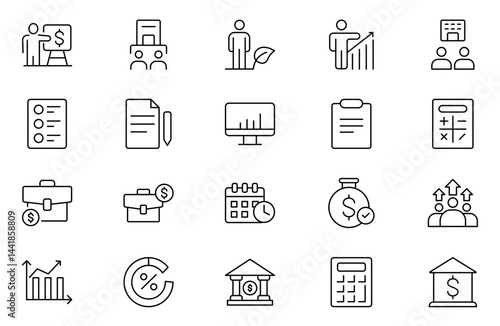 Outline icons about ESOP employee stock ownership plan. Contains such icons as company, win-win, scheme and benefits.