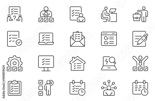 Task line icon set. Series - Task. Problem solving, checklist and business planning. Outline icon collection. Conceptual pictogram and infographic. Editable Stroke
