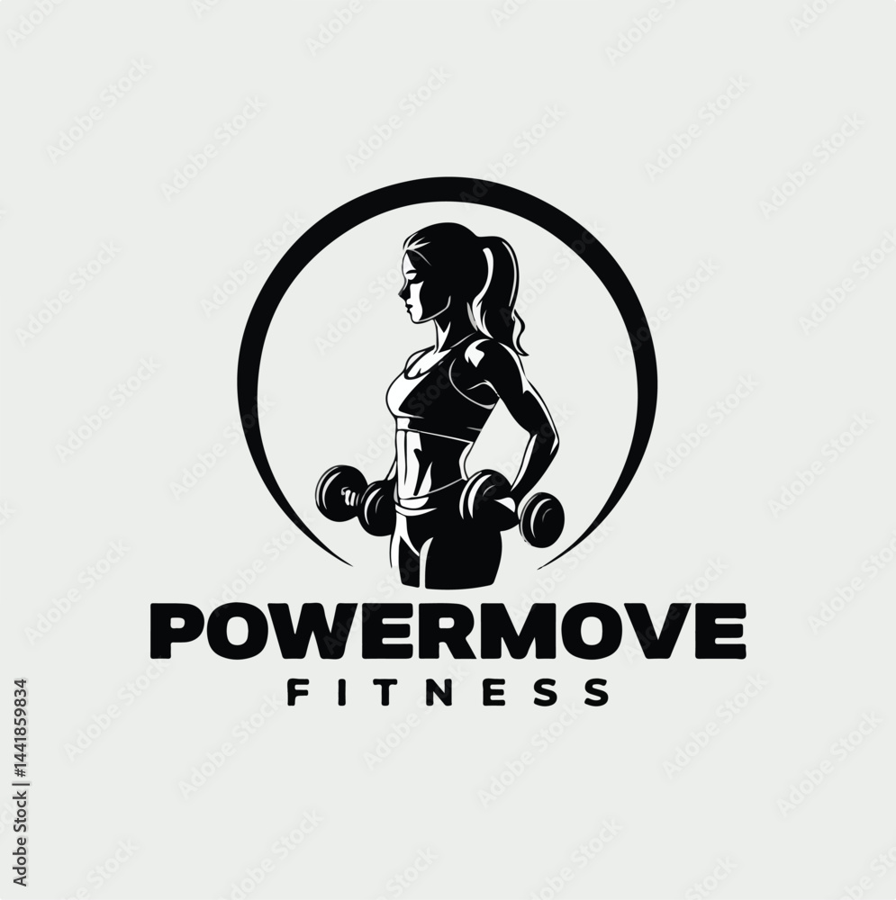 Naklejka premium Powermove Fitness Logo - Strength & Dumbbell Branding Design