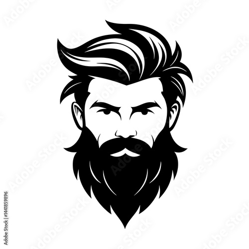 Bold and clean silhouette of a stylized bearded man with thick, wavy hair and a sharp mustache