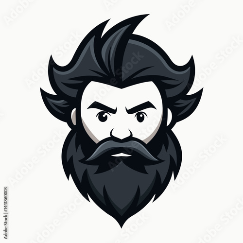 Bold and clean silhouette of a stylized bearded man with thick, wavy hair and a sharp mustache