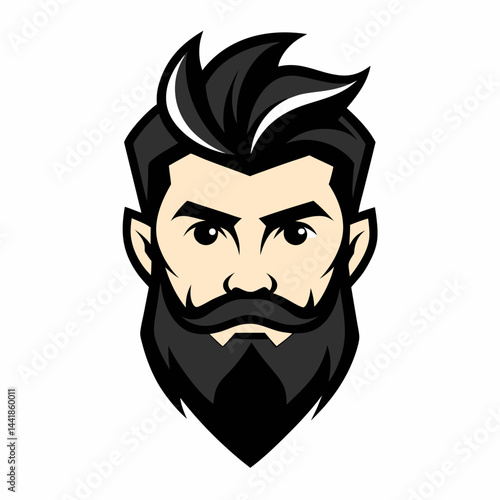 Bold and clean silhouette of a stylized bearded man with thick, wavy hair and a sharp mustache