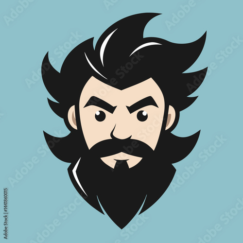 Bold and clean silhouette of a stylized bearded man with thick, wavy hair and a sharp mustache