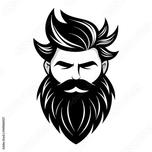 Bold and clean silhouette of a stylized bearded man with thick, wavy hair and a sharp mustache