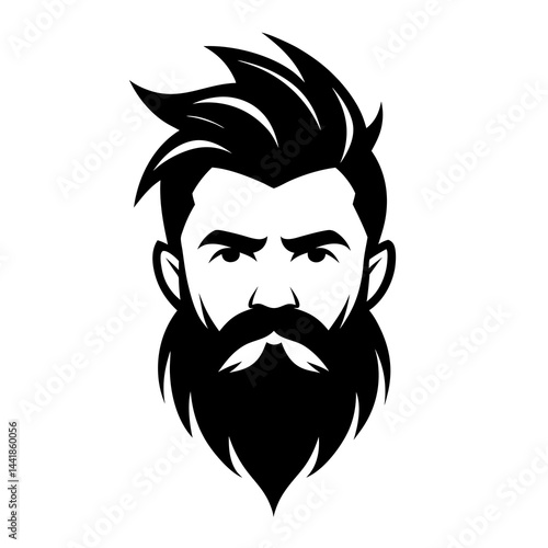 Bold and clean silhouette of a stylized bearded man with thick, wavy hair and a sharp mustache