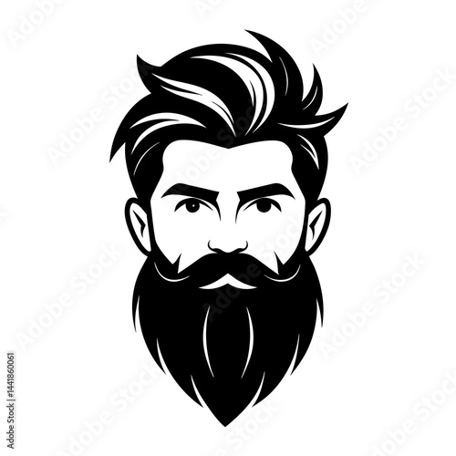 Bold and clean silhouette of a stylized bearded man with thick, wavy hair and a sharp mustache