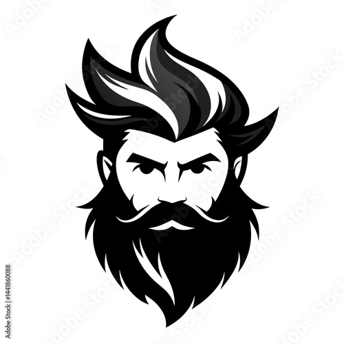 Bold and clean silhouette of a stylized bearded man with thick, wavy hair and a sharp mustache