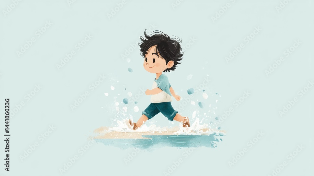 Beach Fun and Sunbathing asia. Joyful Boy Splashing in Water at the Beach Beach Fun and Sunbathing asia. Joyful Boy Splashing in Water at the Beach