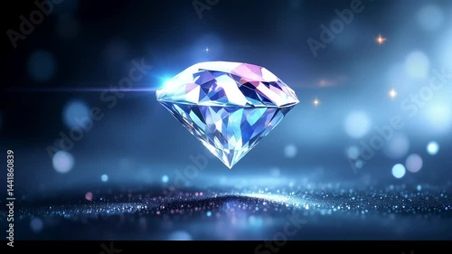 Sparkling Diamond on Blue Background - Luxury Gemstone in Elegant Setting, slow-motion