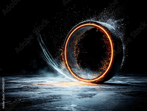 Circular ring, glowing orange, dark background