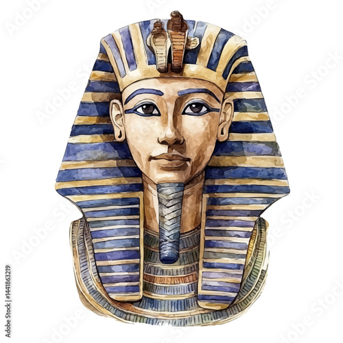 Pharaoh Stone Busts, watercolor vector, isolated on a white background.