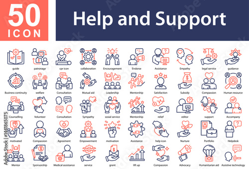 Help and Support Icon Sheet and Collection with Outline Color