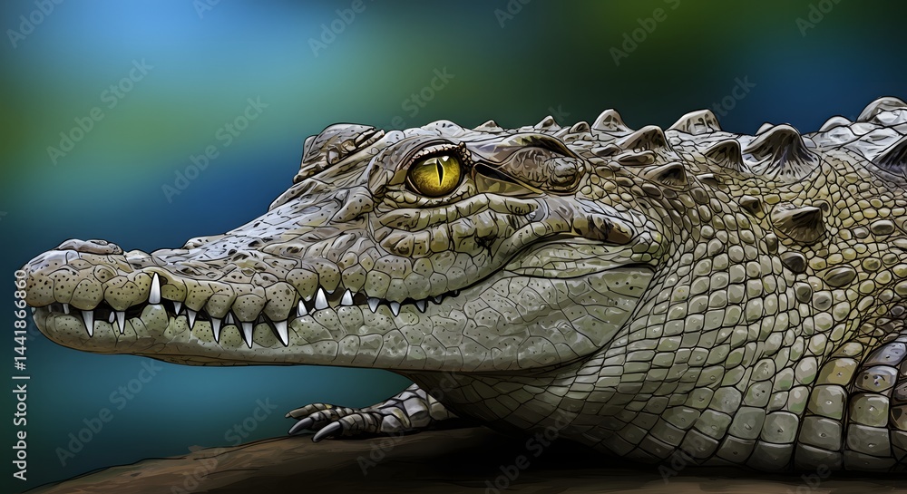 Fototapeta premium Crocodile Close-up Side View Wildlife Illustration Reptile