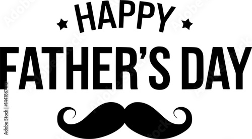 Happy Father's Day text with mustache graphic, Festive banner, Greeting card design, Vector illustration